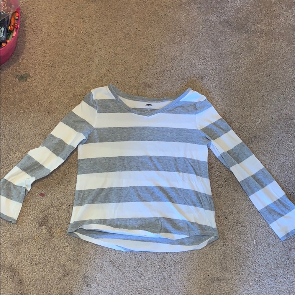 White And Grey Striped ‘V’ Neck Shirt
